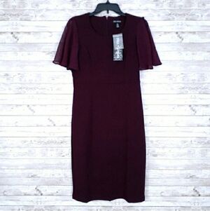 Nina Leonard Sheath Dress Small Sheer Flutter Sleeves 197